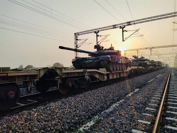 Army conducted successful trials on dedicated freight corridor by moving a military train loaded with vehicles and equipment from New Rewari to New Phulera. (Photo/ANI)