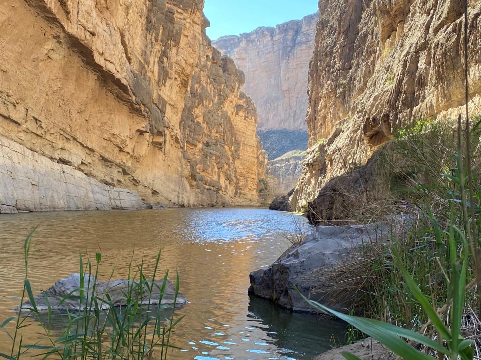 The 1,500-foot limestone walls of Santa Elena Canyon challenged early explorers. In 1882, a team of surveyors and Texas Rangers made the first documented journey through the canyon, now in Big Bend National Park. Nowadays, a short trail leads into the canyon and along the river framed by thick stands of cane, mesquite and tamarisk, eventually ending at a boulder field.