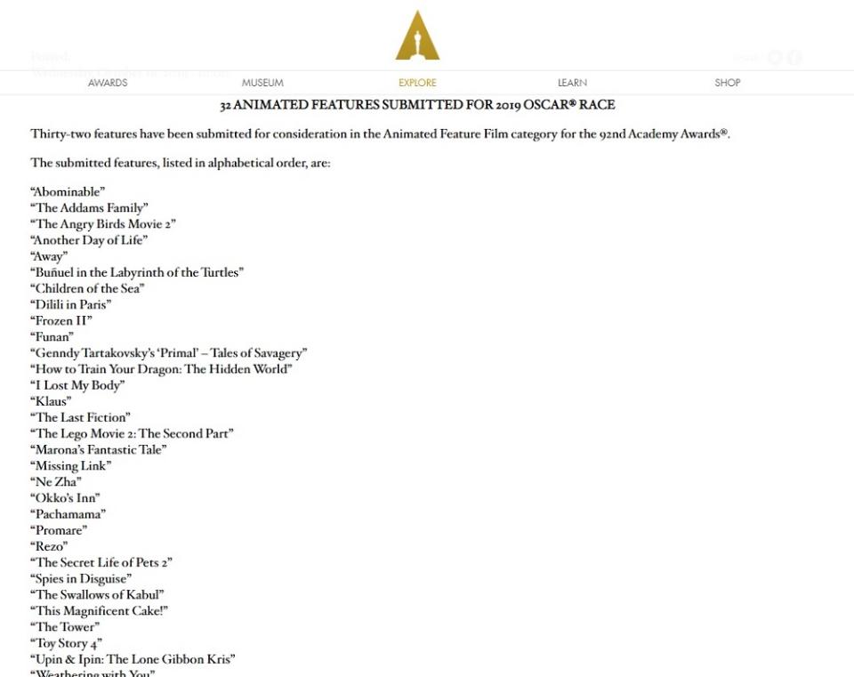 ‘Upin &amp; Ipin: Keris Siamang Tunggal’ is one of 32 films in the running for an Oscar in the Animated Feature category. — Screengrab from Oscars.org