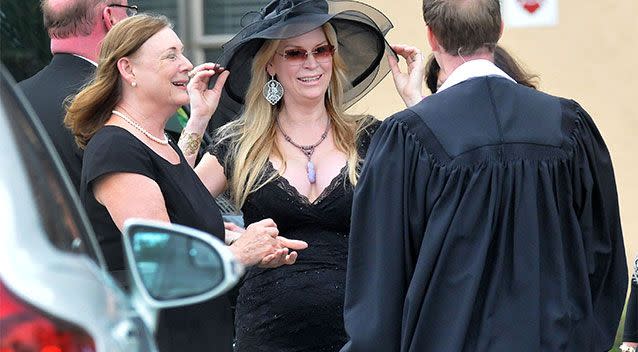 Jackie Siegel (C) attends the memorial service of her daughter Victoria Siegel at St Luke's Methodist Church on June 9. Photo: Getty Images