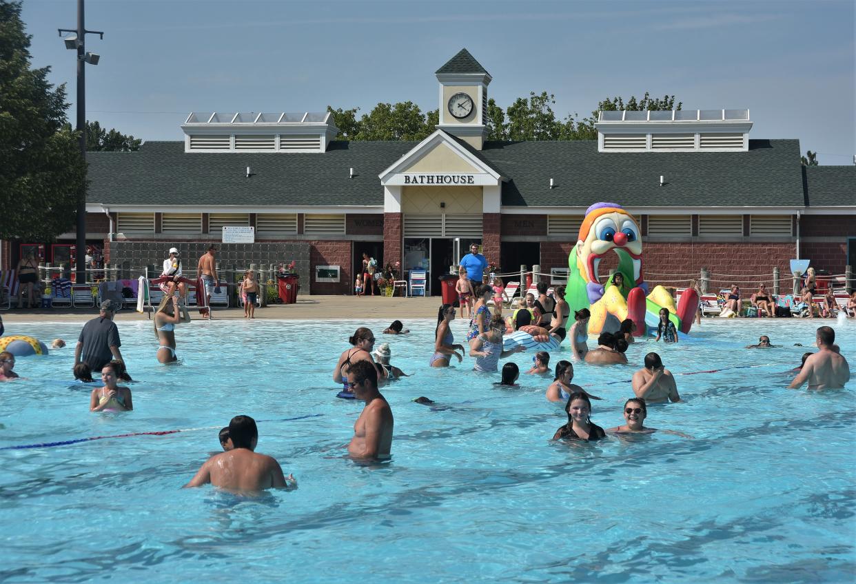 People enjoy the water at the Terrace Park Family Aquatic Center on Tuesday, Aug. 2, 2022. Tuesday had the hottest temperatures recorded since 1995 with the mercury reaching 105 degrees at the Sioux Falls Airport.