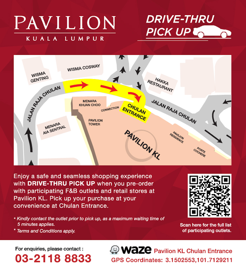 Make your way to Pavilion KL’s Chulan Entrance to access the drive-thru pick-up point. — Picture courtesy of Pavilion KL