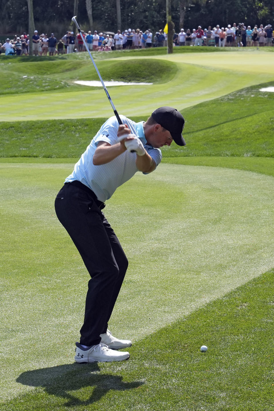 Jordan Spieth prepares to hit his shot in the sixth hole during the second round of The Players Championship golf tournament Friday, March 15, 2024, in Ponte Vedra Beach, Fla. (AP Photo/Marta Lavandier)