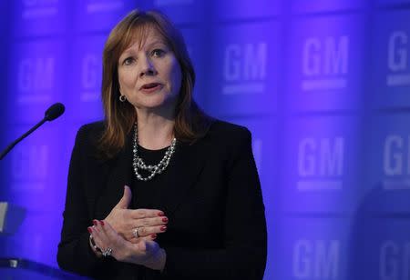 General Motors CEO Mary Barra holds a media briefing before the start of GM's Annual Shareholders Meeting at the GM World Headquarters in Detroit June 10, 2014. REUTERS/Rebecca Cook