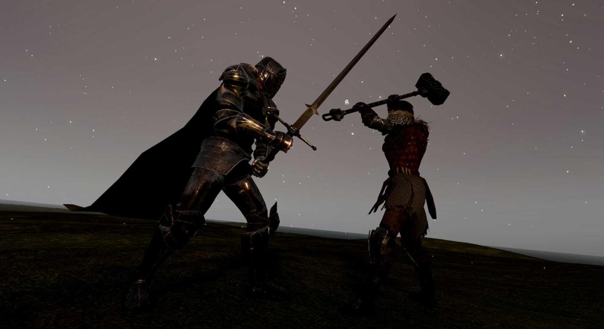  Camelot Unchained screenshot - two guys fighting with medieval weapons. 