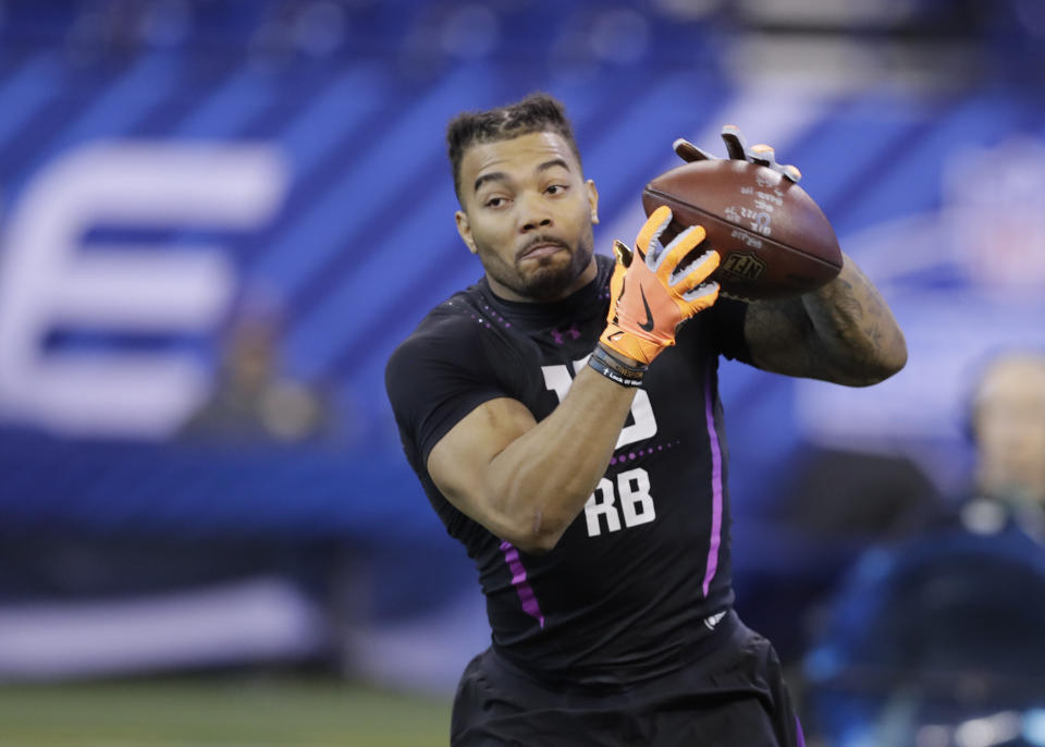 LSU running back Derrius Guice was considered the second best running back in the 2018 draft, but fell to the second round. (AP)