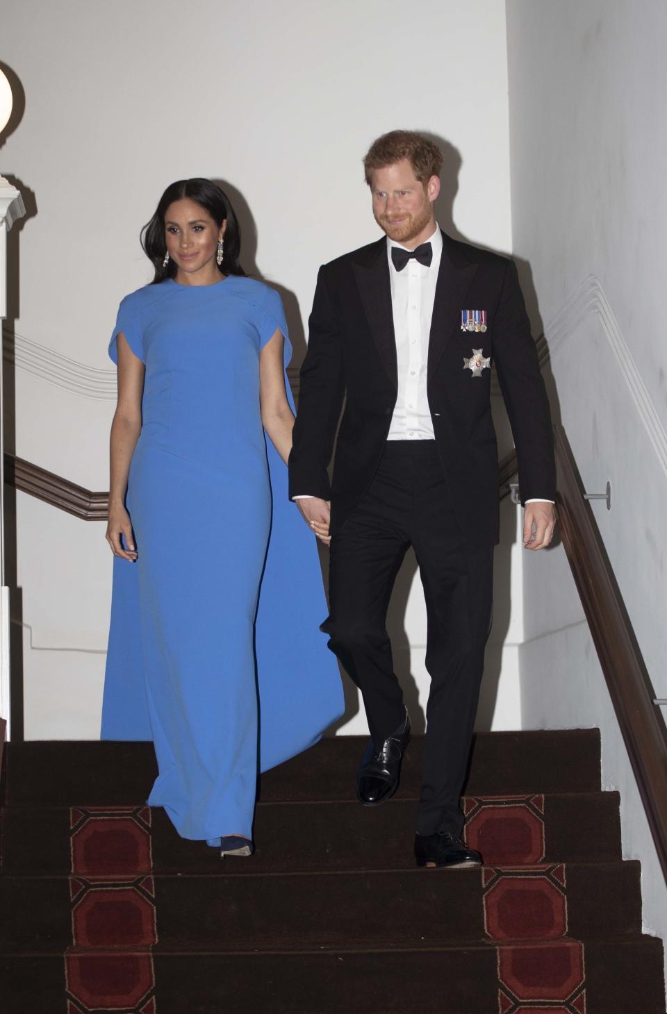 Wearing a Safiyaa dress. (Getty Images)