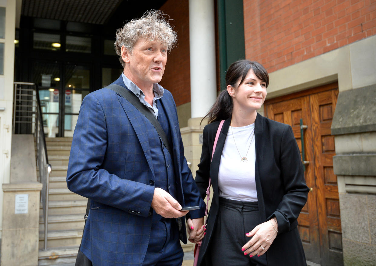 Emmerdale actor Mark Jordon, 54, and partner Laura Norton at Manchester Minshull Street Crown Court, where he has been found not guilty on all charges. The actor was accused of assault on a pensioner. (Photo by Jacob King/PA Images via Getty Images)