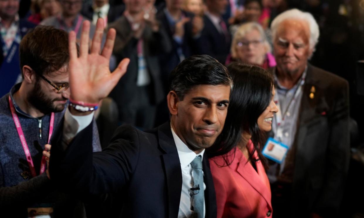 <span>Rishi Sunak with his wife, Akshata Murty, at the 2023 Conservative party conference in Manchester.</span><span>Photograph: Christopher Furlong/Getty</span>