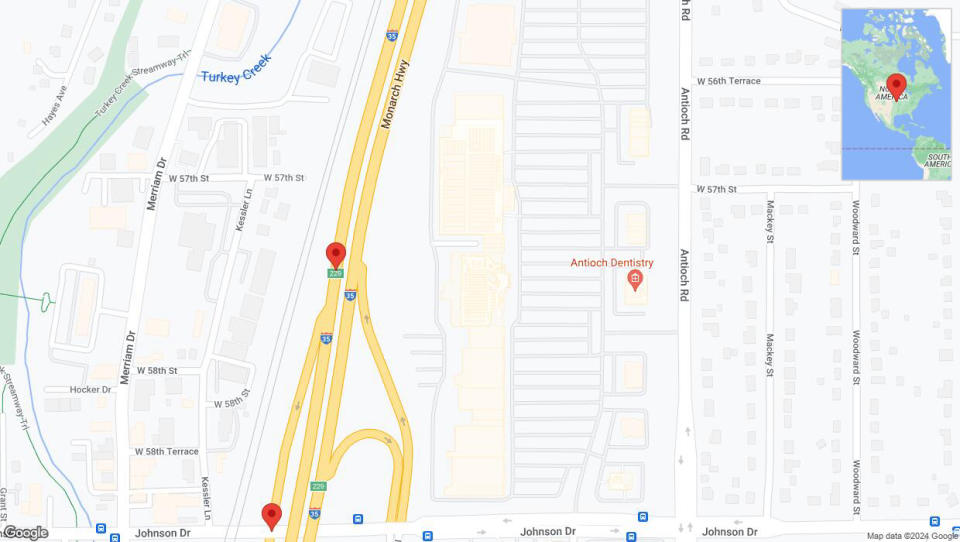 A detailed map that shows the affected road due to 'Shawnee: Kessler Lane closed' on July 22nd at 8:03 p.m.