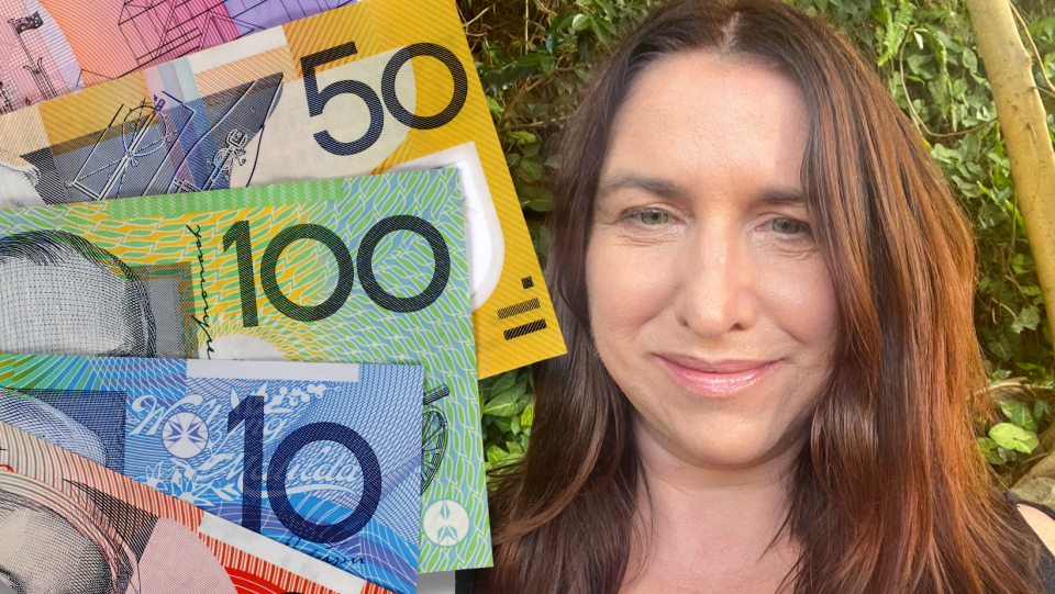 Author and mum Rebecca split with several banknotes.