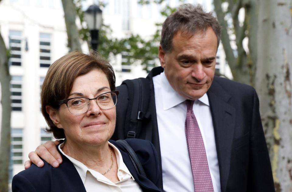 Nancy Salzman, exits following a hearing on charges in relation to the Albany-based organization Nxivm at the United States Federal Courthouse in Brooklyn at New York,