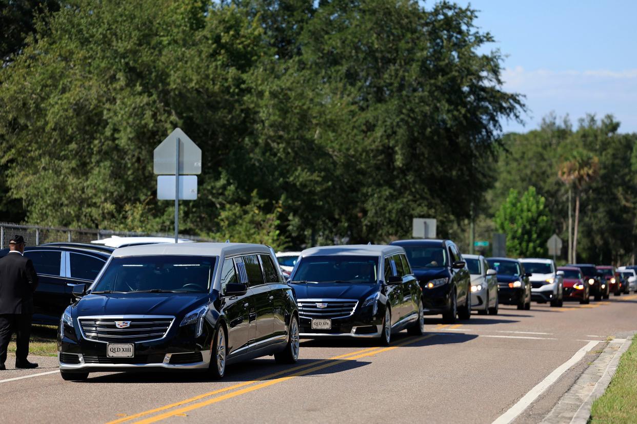 Family arrives during the funeral services for 29-year-old Jerrald Gallion on Sept. 9 at St. Paul Missionary Baptist Church of Jacksonville. Gallion was one of three victims killed — Anolt "AJ" Laguerre Jr., 19, and Angela Carr, 52, being the others — in a racially motivated shooting at the Dollar General on Kings Road on Aug. 26.