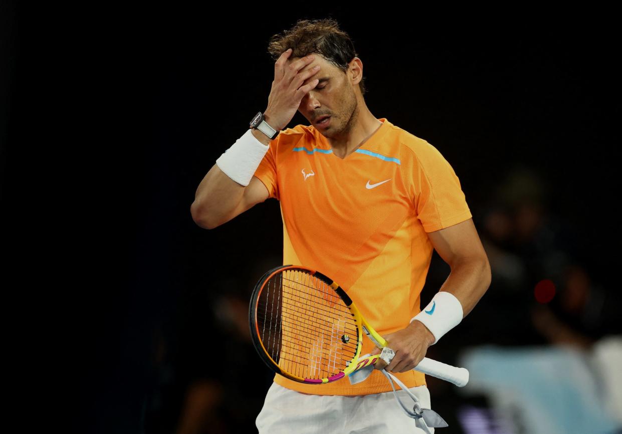 Rafael Nadal reacts during his 2023 Australian Open match against American Mackie McDonald.