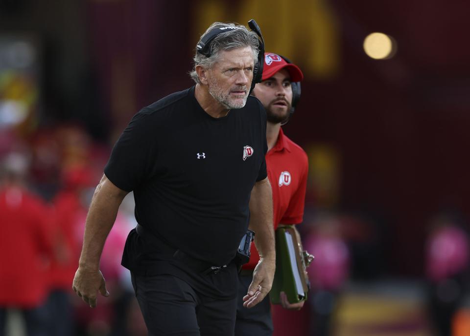 Utah coach Kyle Whittingham watches the game