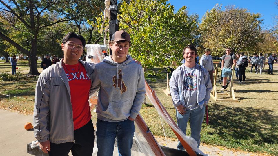 The second place finishing Campbells ' Soup team Thursday at WT's annual "Pumkin Chunkin" contest on its Canyon campus.