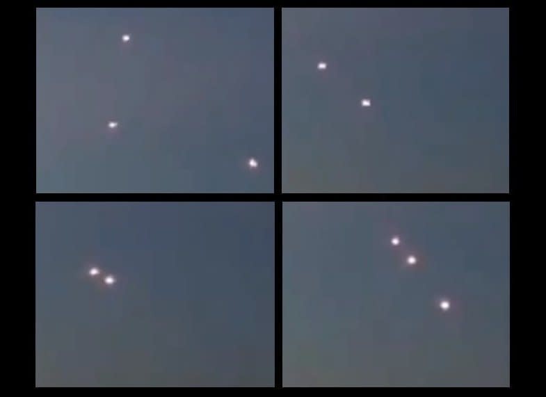 This is a composite image of how three alleged UFOs maneuvered about in the sky over Melbourne, Australia, in early February, 2013. The final verdict isn't in yet on whether they're birds, aircraft, balloons, bugs or something truly unidentified.