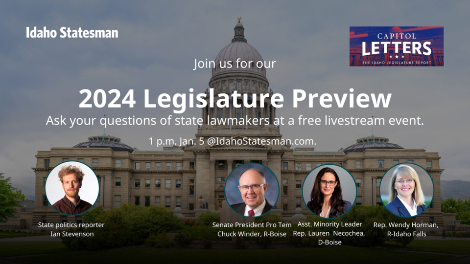 Join us for this livestream event looking at what is coming up for Idaho’s 2024 Legislative session at 1 p.m. Jan. 5.