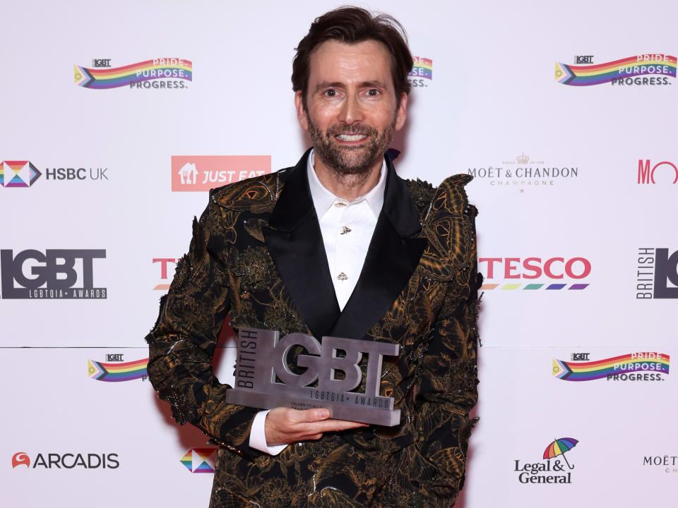 LONDON, ENGLAND - JUNE 21: David Tennant poses with the Celebrity Ally award inside the winners room at The British LGBT Awards 2024 at The Brewery on June 21, 2024 in London, England. (Photo by Tim P. Whitby/Getty Images)