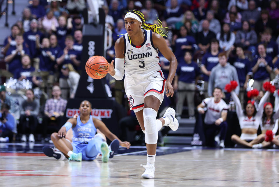 UConn forward Aaliyah Edwards is a projected lottery pick in the 2024 WNBA Draft. (Photo by M. Anthony Nesmith/Icon Sportswire via Getty Images)