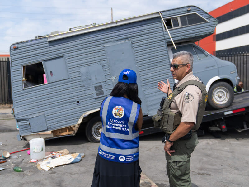 Pathway Home crew members working to remove unsafe and uninhabitable RVs in Los Angeles County. (Pathway Home)