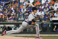 Atlanta Braves pitcher Max Fried delivers during the first inning of the team's baseball game against the New York Mets, Wednesday, July 28, 2021, in New York. (AP Photo/Mary Altaffer)