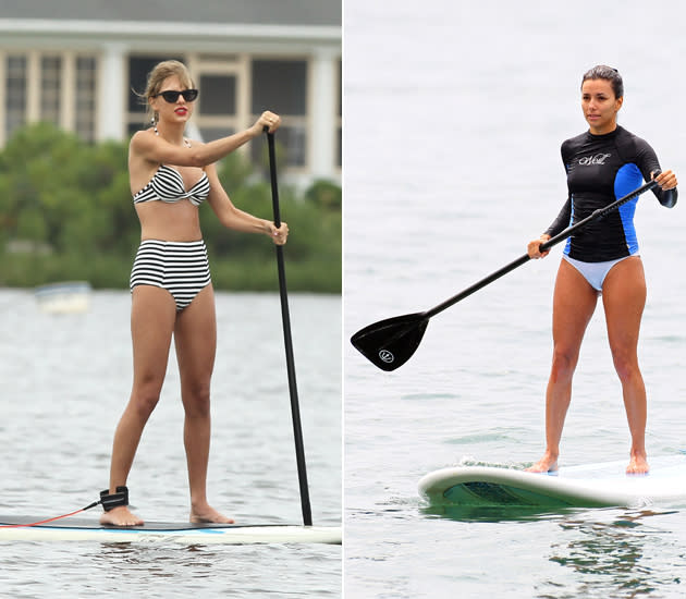 Taylor Swift und Eva Longoria üben sich im Stehpaddeln (Bilder: Splash News / Getty Images)