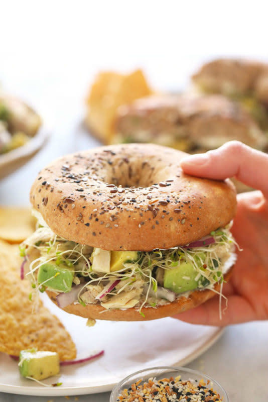 <p>FitFoodieFinds.com</p><p>Packed with protein and fresh greens and served on a whole wheat everything bagel.</p><p><strong>Get the recipe: <a href="https://fitfoodiefinds.com/avocado-tuna-salad-sandwich/" rel="nofollow noopener" target="_blank" data-ylk="slk:Avocado Tuna Salad Sandwich;elm:context_link;itc:0;sec:content-canvas" class="link ">Avocado Tuna Salad Sandwich</a></strong></p>