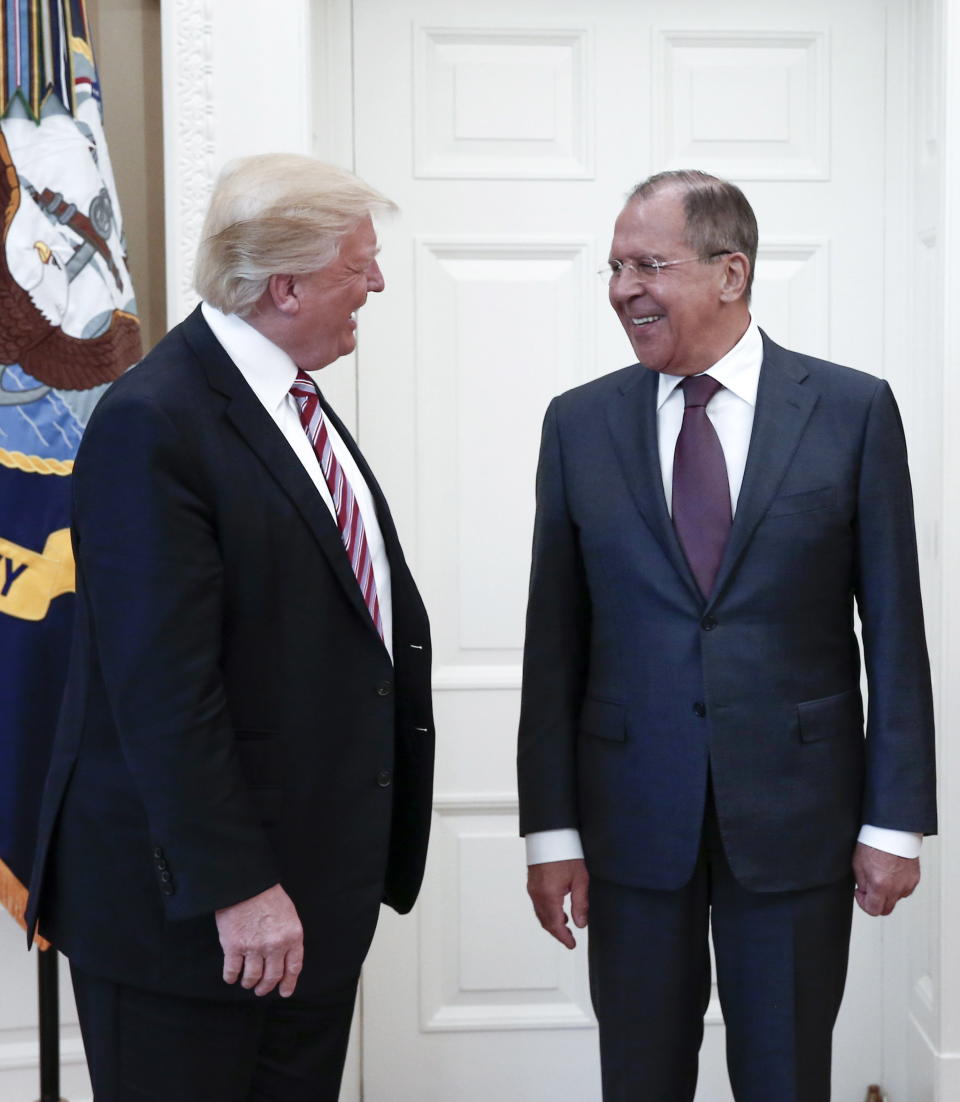 President Donald Trump and Russia's Foreign Minister Sergei Lavrov meet for talks in the Oval Office.