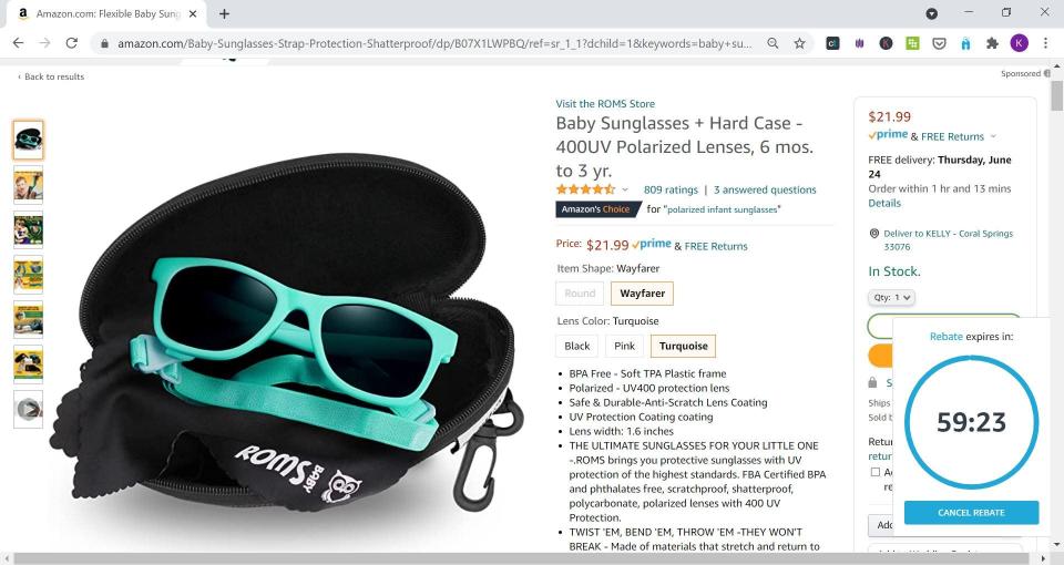 RebateKey was offering a rebate for 82% back on these baby sunglasses, which makes the price $3.99 after rebate. The RebateKey Chrome extension is at the bottom righthand corner.