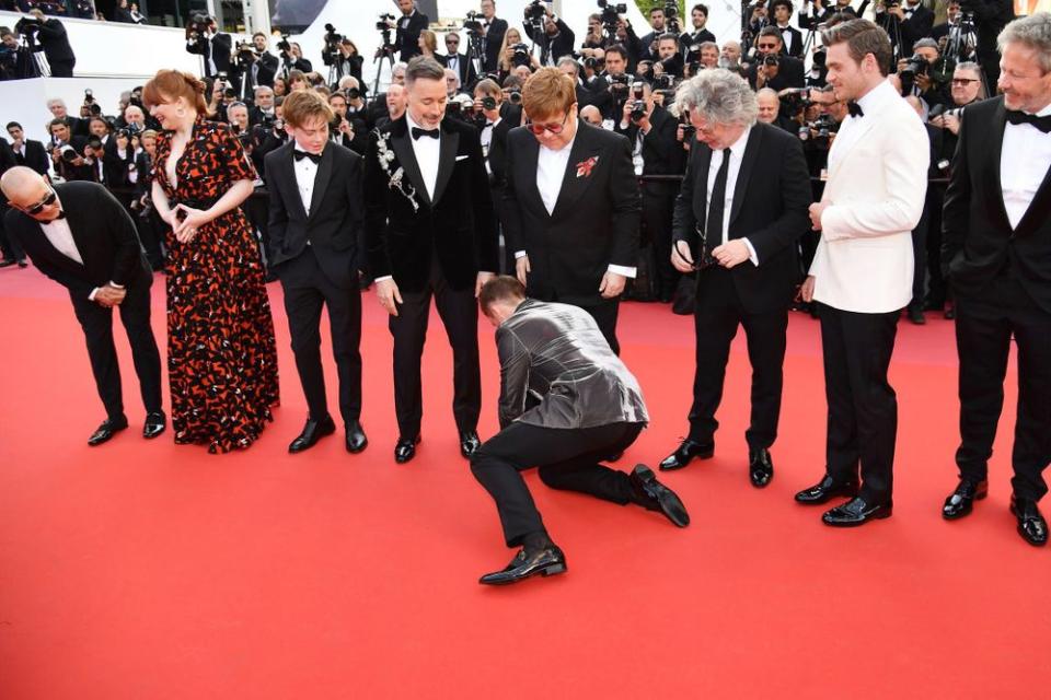 Bernie Taupin, Bryce Dallas Howard, Kit Connor, David Furnish, Elton John, Taron Egerton, Dexter Fletcher, Richard Madden and Adam Bohling | ALBERTO PIZZOLI/AFP/Getty