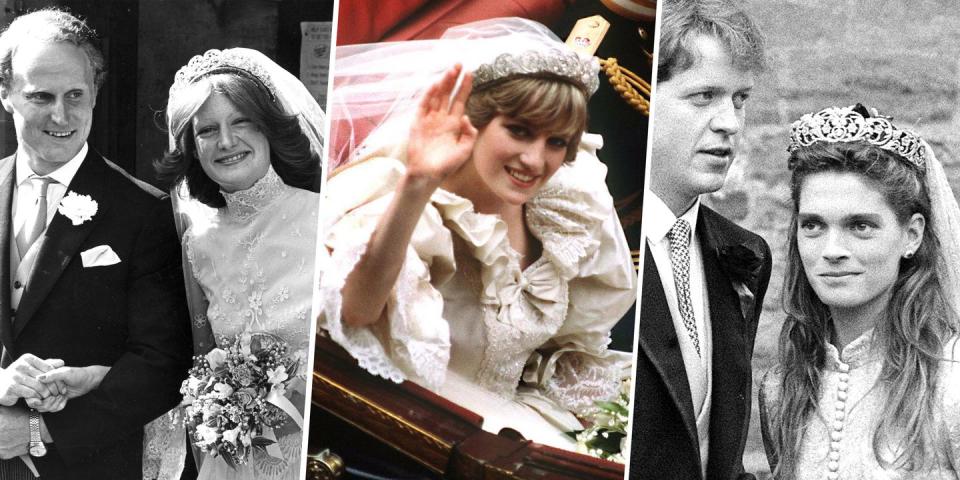 <p>One of Princess Diana's most frequently worn <a href="http://people.com/royals/princess-dianas-spencer-tiara-history-and-photos/" rel="nofollow noopener" target="_blank" data-ylk="slk:tiaras;elm:context_link;itc:0;sec:content-canvas" class="link ">tiaras</a> came straight from her family. Diana wore the piece during her wedding to Prince Charles, but it was also worn by both her sisters on <em>their</em> wedding days (peep Lady Sarah Spencer on the left), as well as by her sister-in-law Victoria Lockwood (right) on her wedding day.</p>