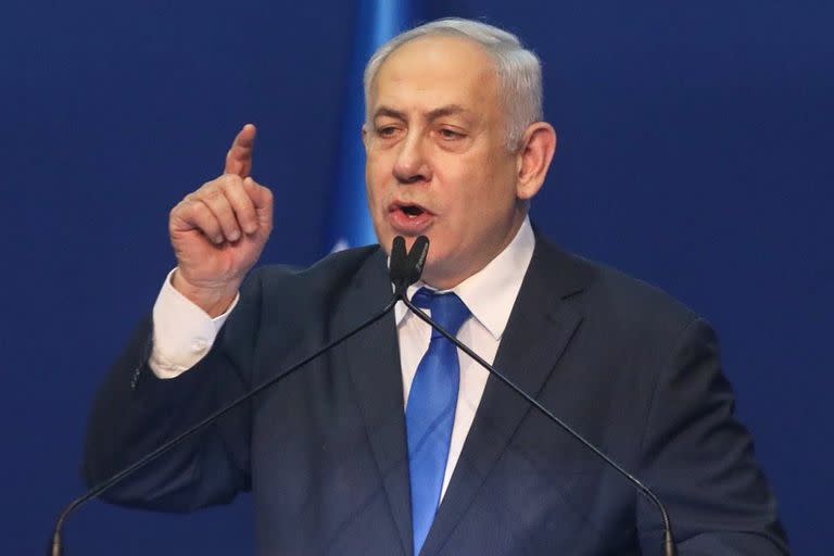 FILED - 03 March 2020, Israel, Tel Aviv: Israeli Prime Minister and Chairman of the Likud Party, Benjamin Netanyahu, makes an address. Photo: Ilia Yefimovich/dpa