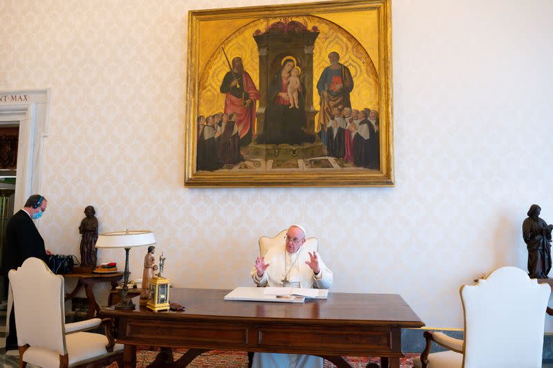 Pope Francis delivers a video message on the occasion of Earth Day, at the Vatican