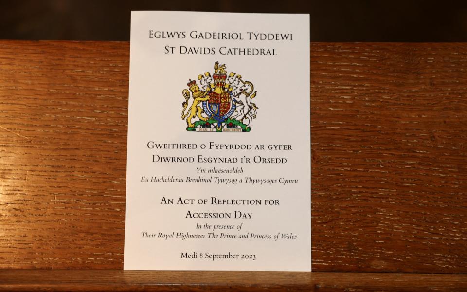 The order of service is pictured in St Davids Cathedral