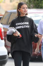 <p>Perhaps the “Wolves” singer, who attended the March for Our Lives protest, was sending a message to the world with her sweatshirt that read “Choose Empathy” on Sunday as she went to lunch with friends following church. (Photo: Backgrid) </p>