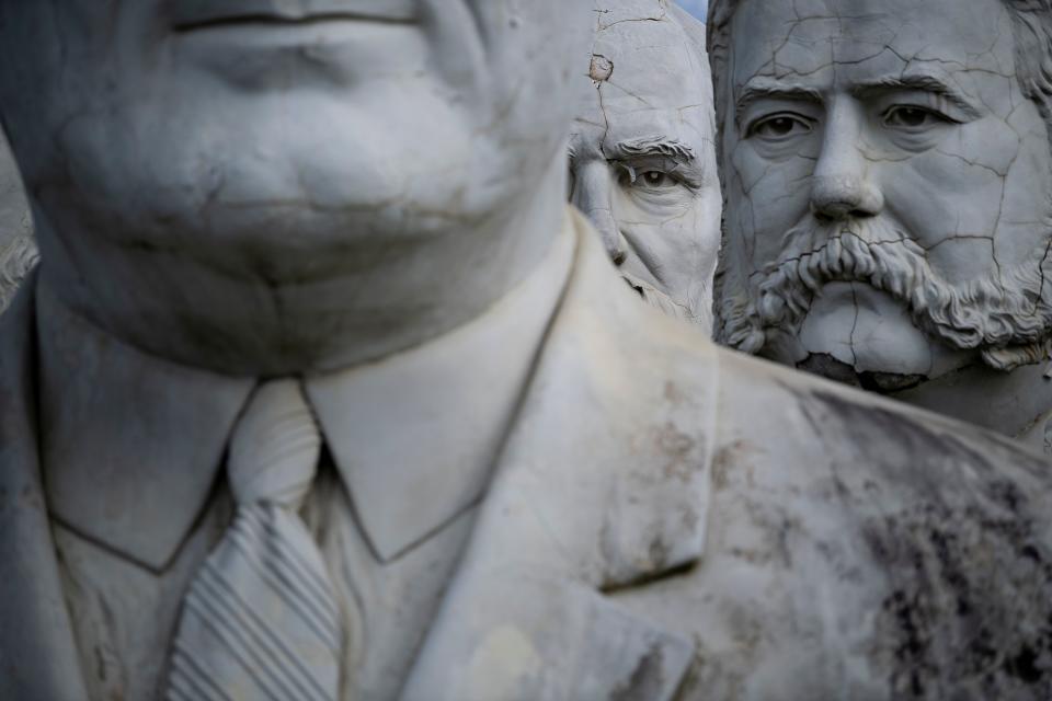 Decaying busts of former US Presidents are seen August 25, 2019, in Williamsburg, Virginia. (Photo: Brendan Smialowski/AFP/Getty Images)