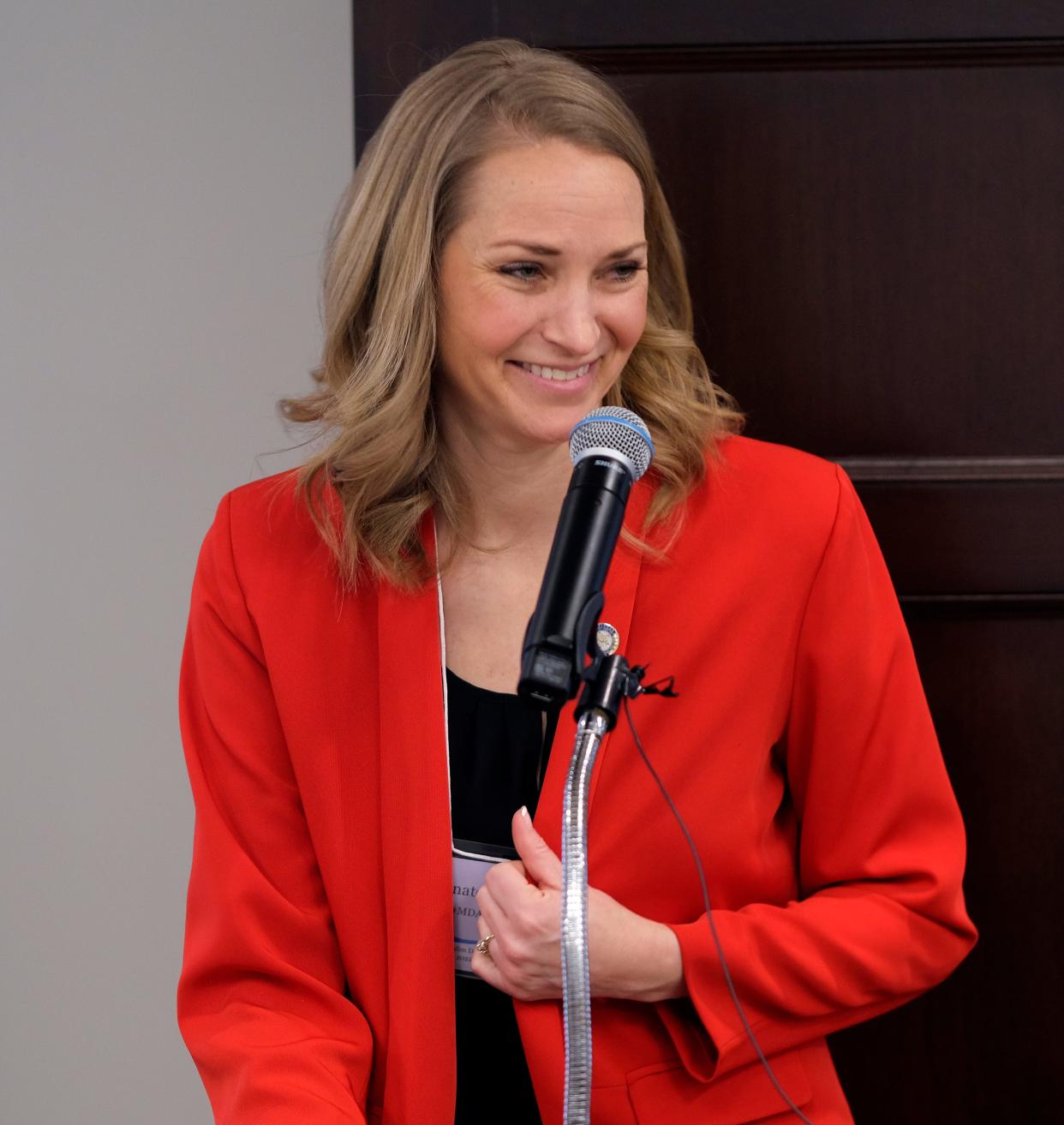 Sen. Carri Hicks speaks at the state Capitol on March 10, 2022.