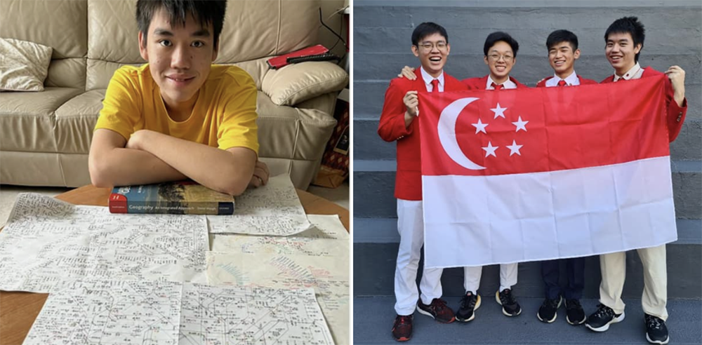 Wong Kang Zheng from Hwa Chong Institution (left) and the 18th International Geography Olympiad Singapore medalists, including Wong. (PHOTOS: Chan Chun Sing/Facebook)