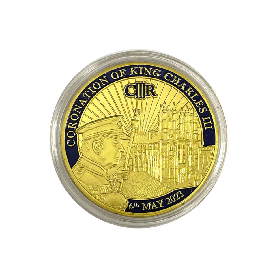 <p><a href="https://shop.westminster-abbey.org/gold-king-charles-iii-coronation-coin" rel="nofollow noopener" target="_blank" data-ylk="slk:Shop Now;elm:context_link;itc:0;sec:content-canvas" class="link ">Shop Now</a></p><p>King Charles III Coronation Commemorative Coin</p><p>$6.99</p><p>westminster-abbey.org</p>