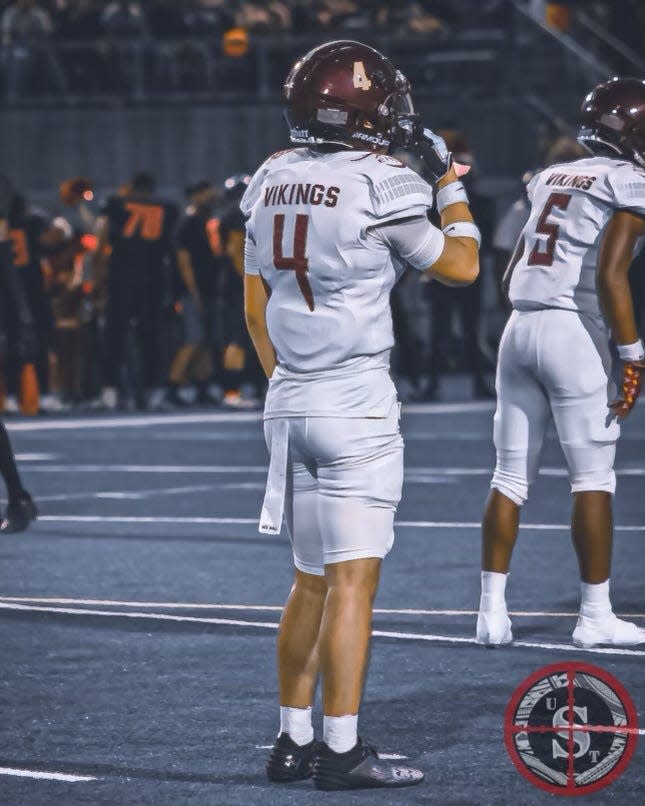 Bryan Anaya of Edison football prepares for a play during one of the Vikings game in the 2023-24 season.