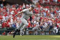 FILE - In this Sept. 15, 2019, file photo, Milwaukee Brewers' Ryan Braun celebrates after hitting a grand slam during the ninth inning of a baseball game against the St. Louis Cardinals in St. Louis. Braun, the Brewers' home run leader whose production was slowed by injuries during the second half of his 14-year career, announced his retirement on Tuesday, Sept. 14, 2021. Braun hasn’t played all season and said during spring training that he was leaning toward retirement. (AP Photo/Jeff Roberson, File)