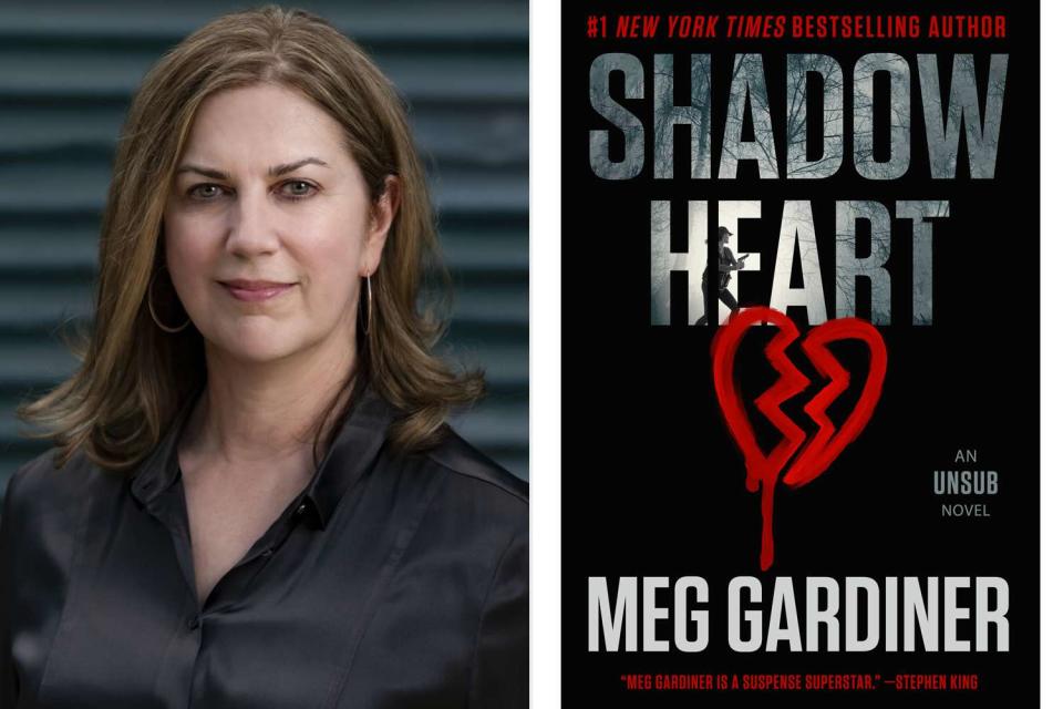 <p>Kevin Jantzer, Black Stone Publishing</p> Author Meg Gardiner and the cover of her newest thriller, Shadowheart