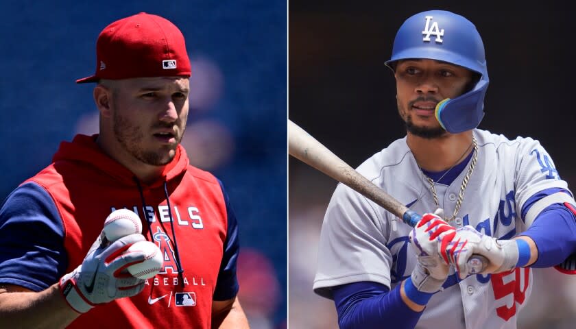 Angels center fielder Mike Trout and Dodgers right fielder Mookie Betts.