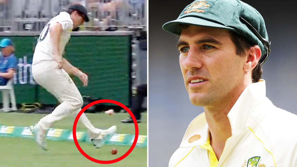 Pat Cummins, pictured here looking very ginger in the field as Australia won the first Test against the West Indies.