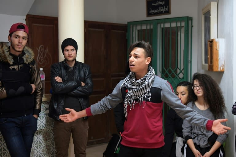 Tunisian youth rehearse at a community centre in Douar Hicher on the outskirts of Tunis