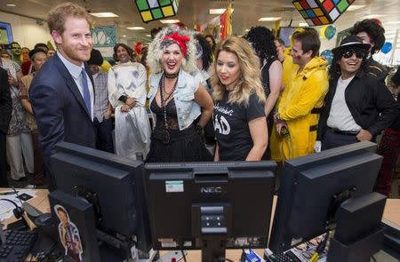 Britain's Prince Harry takes part in a charity trading day at ICAP with Kate Arnold and Samantha Bennett on the EBS Direct Desk in support of his charity Sentebale, in London, December 7, 2016. REUTERS/Geoff Pugh/Pool -