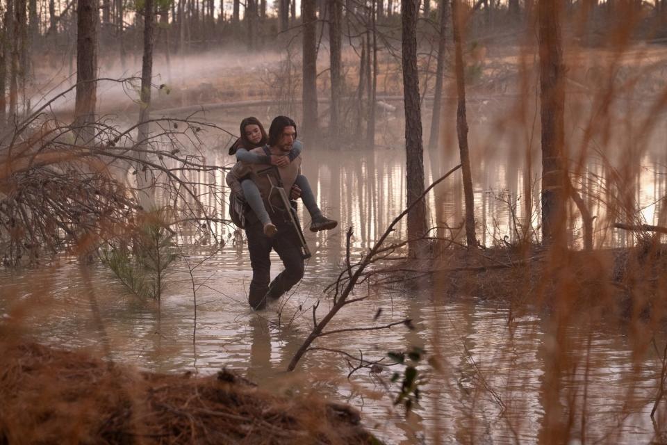 Adam Driver and Ariana Greenblatt on set of film "65".