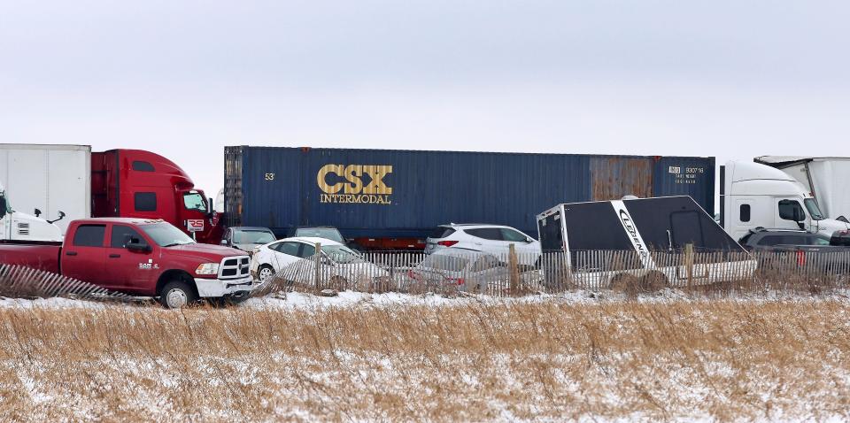 Emergency crews respond to a multi-vehicle accident in both the north and south lanes of Interstate 39/90 on Friday, Jan. 27, 2023 in Turtle, Wis.  Authorities say snowy conditions led to a massive traffic pile-up in southern Wisconsin on Friday that left Interstate 39/90 blocked for hours.