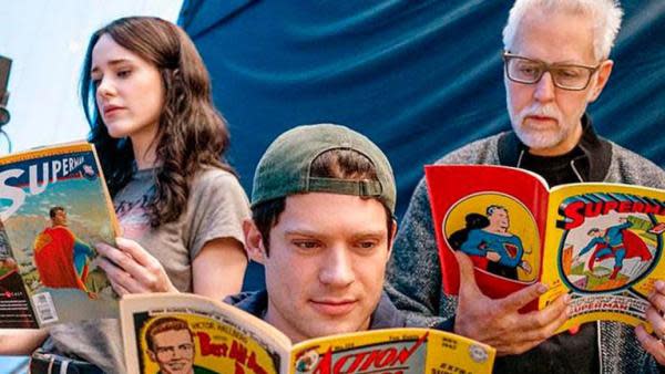 James Gunn, David Corenswet y Rachel Brosnahan en el set de 'Superman'